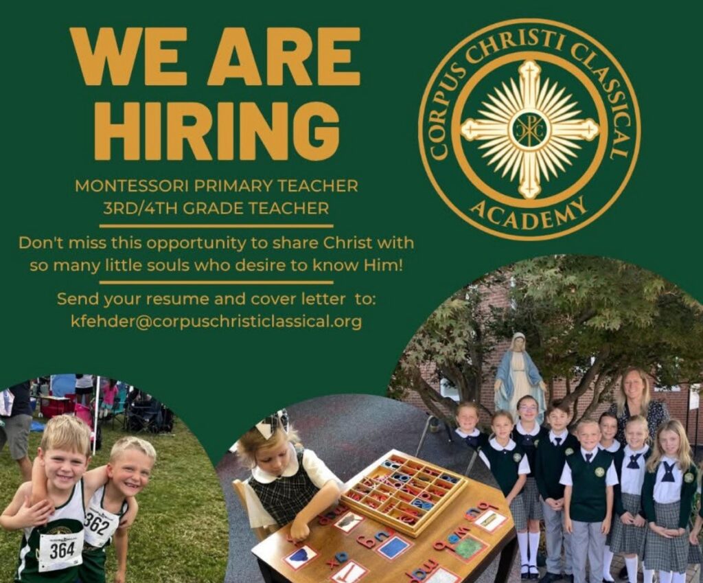 WE ARE HIRING. Montessori Primary Teacher and a 3rd/4th grade teacher.